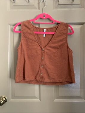 Rachel Pally Terracotta Button Front Cropped Vest Top Size M Linen Boho Minimal